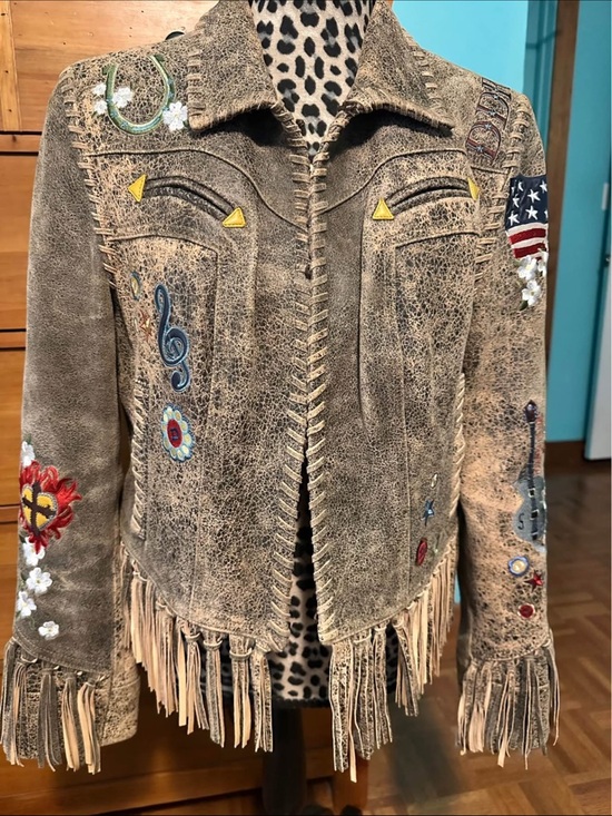 Double D Ranch Jackets & Blazers - Rare Double D Ranch leather fringe jacket embroidered statue of Liberty eagle M